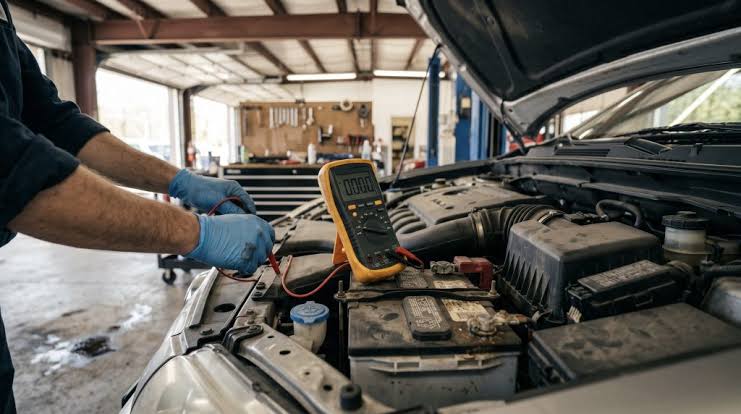 Auto electrician repairing a car battery in Auckland - auto electrician auckland